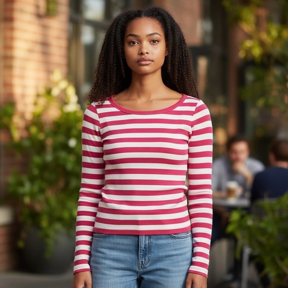 Banana Republic Tops - Banana Republic Red and White Striped Long Sleeve Top